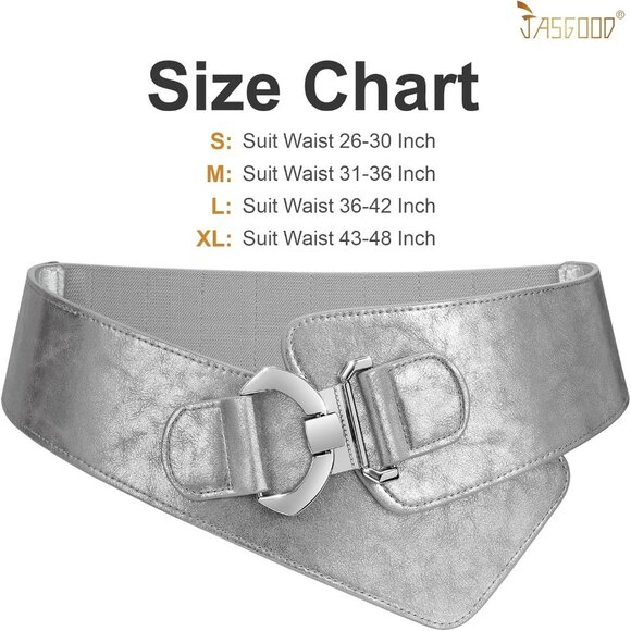 Women\'s Wide Elastic Stretch Waist Belt Adjustable Dress Belt Matte Silver Grey main image 5